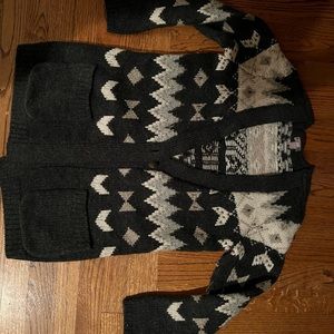 J.Jill womens open cardigan ( one button) shades of gray with some beads sz S